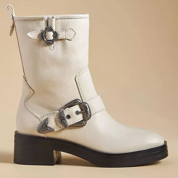 Larroude Hardy Buckle Moto Western Boots Size 8 Natural White Leather NEW $450 - Picture 4 of 16